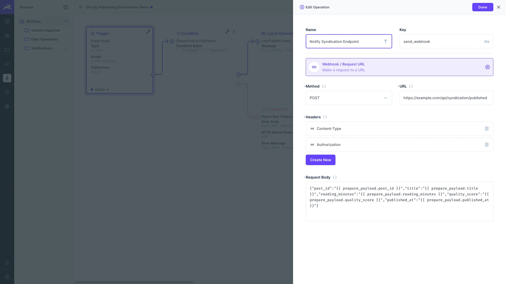 Webhook / Request URL operation configuration