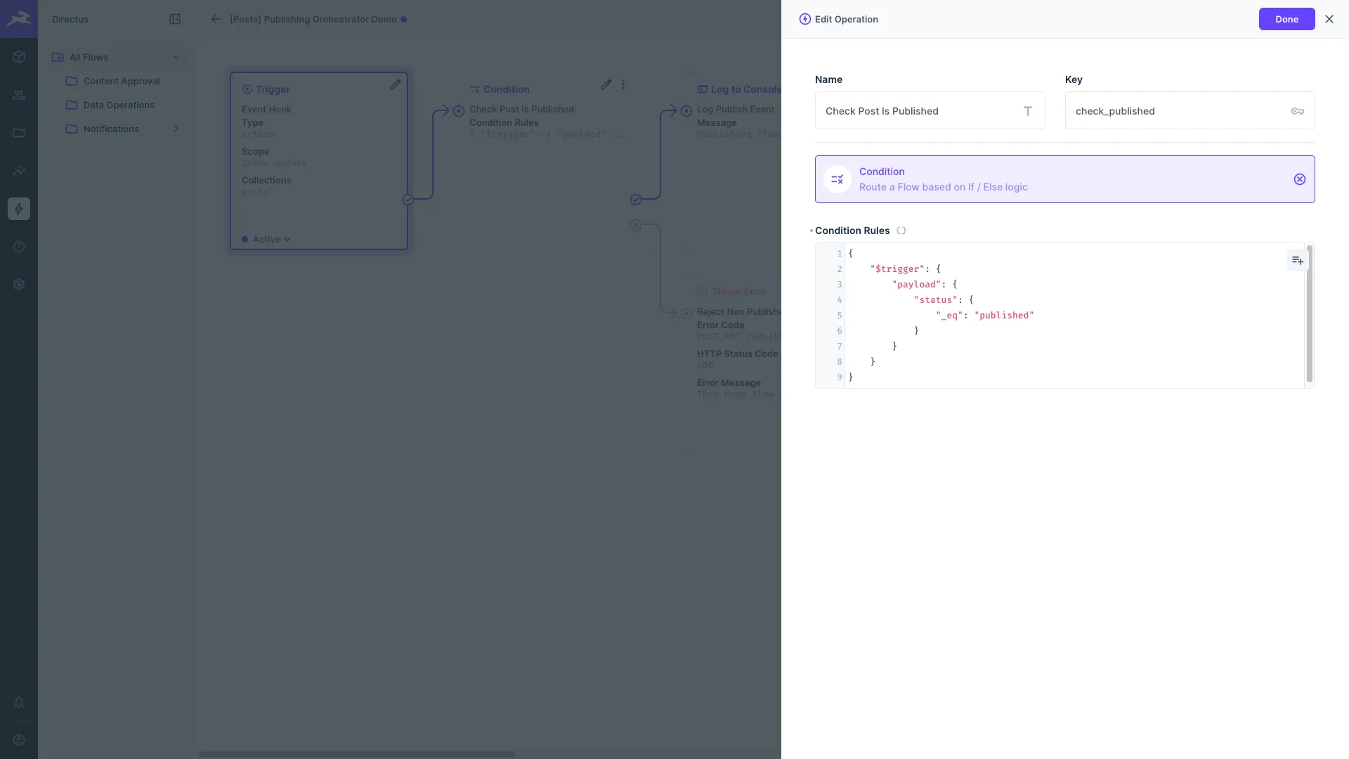 Condition operation configuration